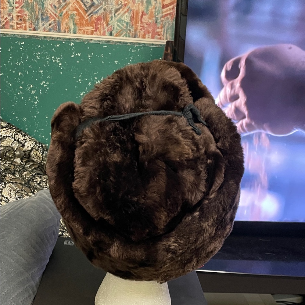 Vintage 100% real Fur trapper style Brown hat with ear and forehead flaps - Picture 4 of 9